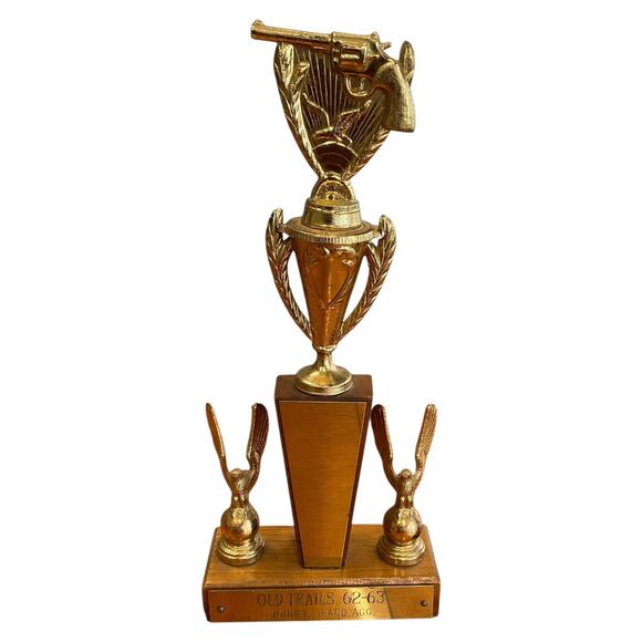 Vintage 1962 1963 Old Trails Shooting Trophies Pair Winner and 2nd Place Trophy - Picture 2 of 9